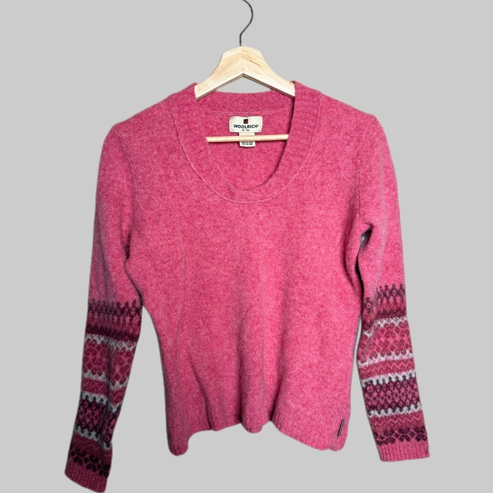 Woolrich Pink Crew Neck Sweater with Fair Isle Pattern